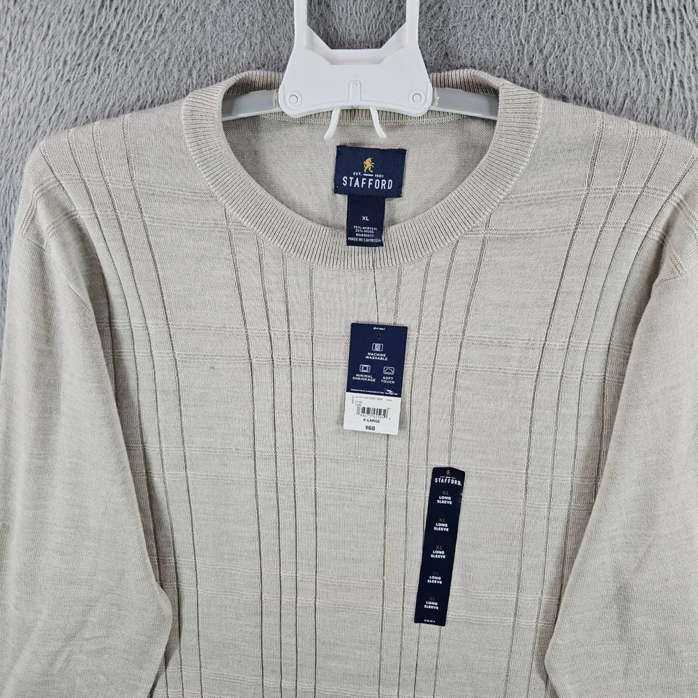 Stafford Mens XL Taupe Crew Neck Sweater Long Sleeve Wool‎ Blend NWT NEW